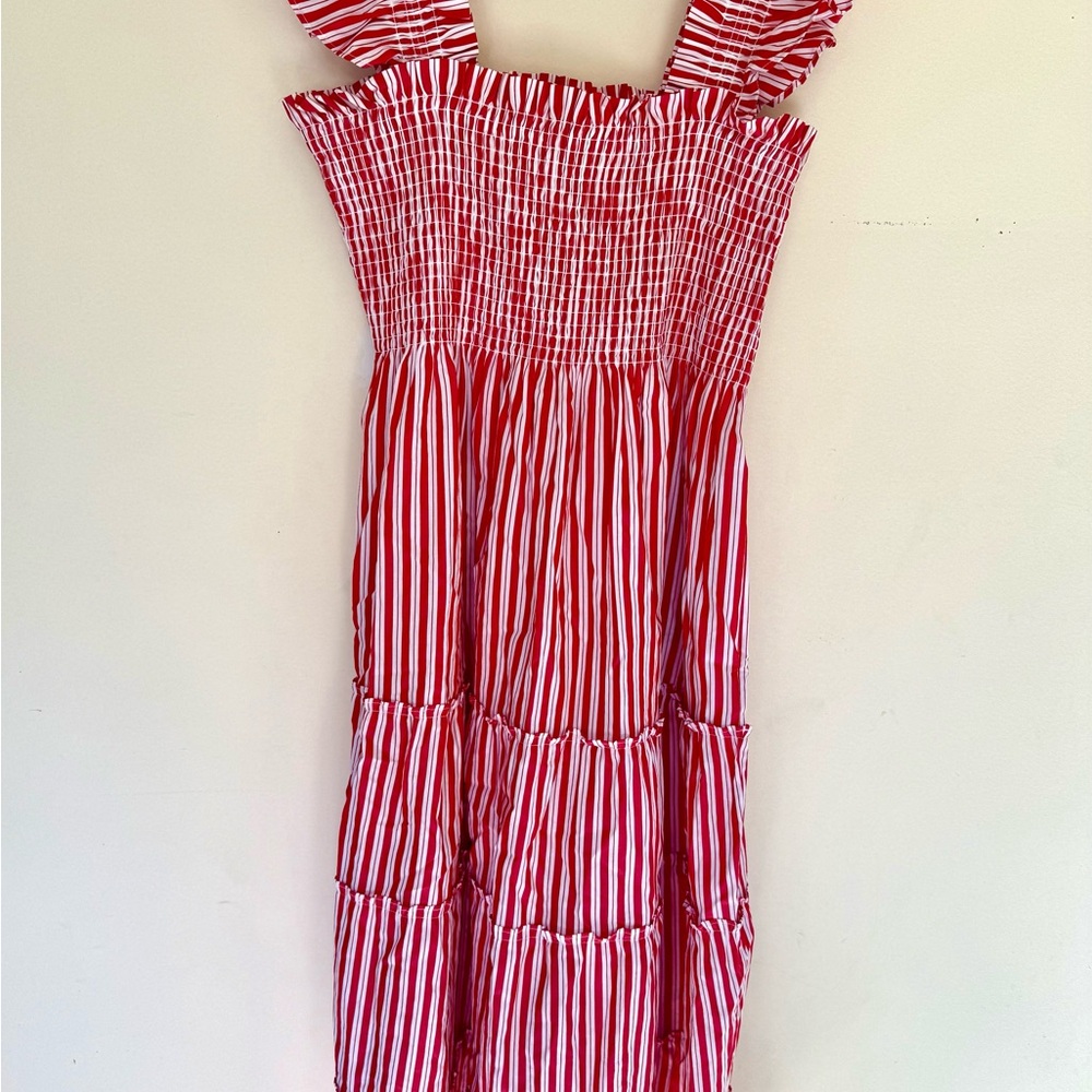 Hill House The Ellie Red and White Nap Dress Size L